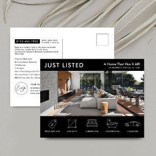 Just Listed Property Black Real Estate Marketing Postcard