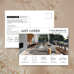 Just Listed Property Modern Real Estate Marketing Postcard<br><div class="desc">Modern Just Listed Real Estate marketing postcard with space for your logo, property photo and property details with icons. This fully customizable black and white Property For Sale promotional postcard features a professional design with space for your custom text and property details. An easy way to advertise your house or...</div>