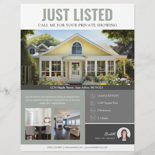 Just Listed Real Estate Flyer (Front)
