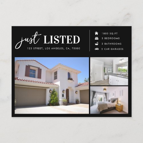 Just Listed Real Estate New Property Marketing Postcard