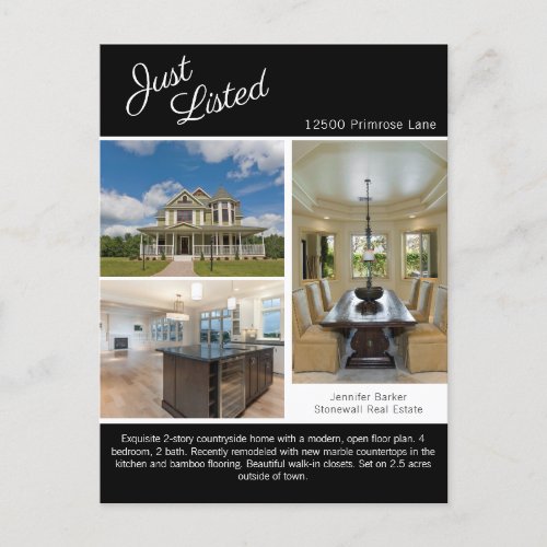 Just Listed Real Estate Photo Modern Black Listing Postcard