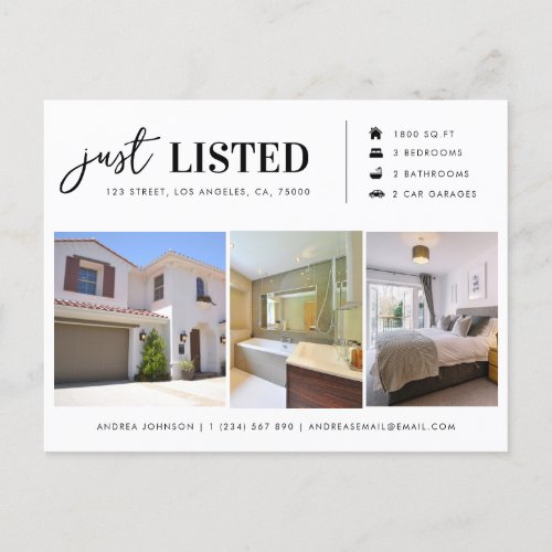 Just Listed Real Estate Property 3 Photo Marketing Postcard