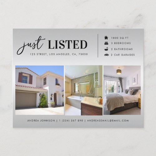 Just Listed Real Estate Property 3 Photo Marketing Postcard