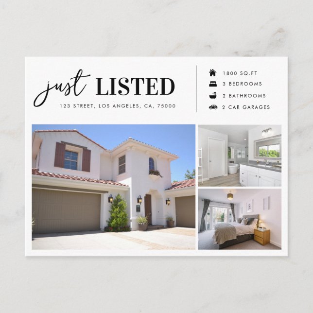 Just Listed Real Estate Property Realtor Marketing Postcard (Front)