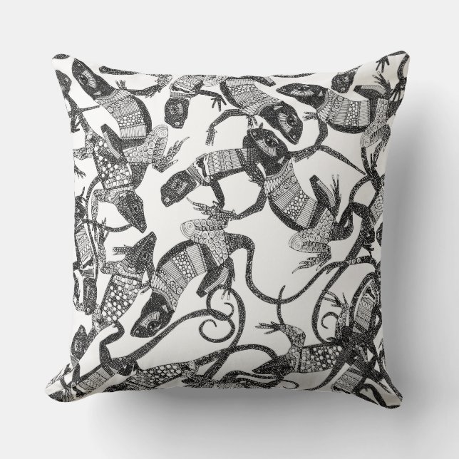 just lizards black white throw pillow (Front)