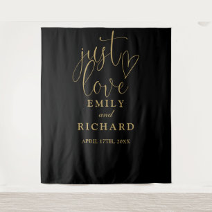 Just Love Black And Gold Wedding Photo Backdrop