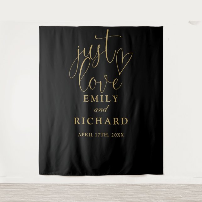 Just Love Black And Gold Wedding Photo Backdrop (Front)
