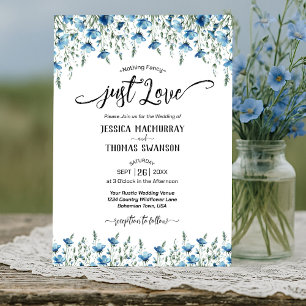 Just Love! Blue Boho Chic Wildflowers Wedding Invitation
