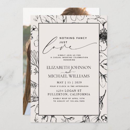 Just Love Blush Black Botanical Photo Wedding Invitation