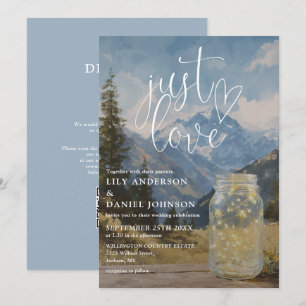Just Love Boho Mountain Mason Jar QR Code Wedding Invitation