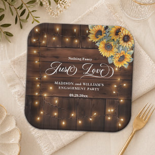 Just Love Brown Wood String Light Engagement Party Paper Plates