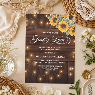 Just Love Brown Wood String Lights Wedding Shower Invitation