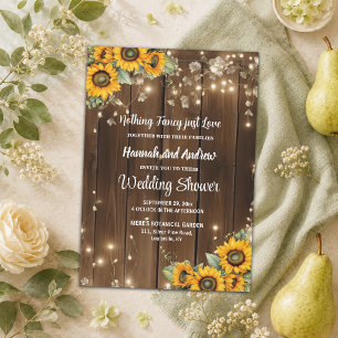 Just Love Brown Wood String Lights Wedding Shower Invitation