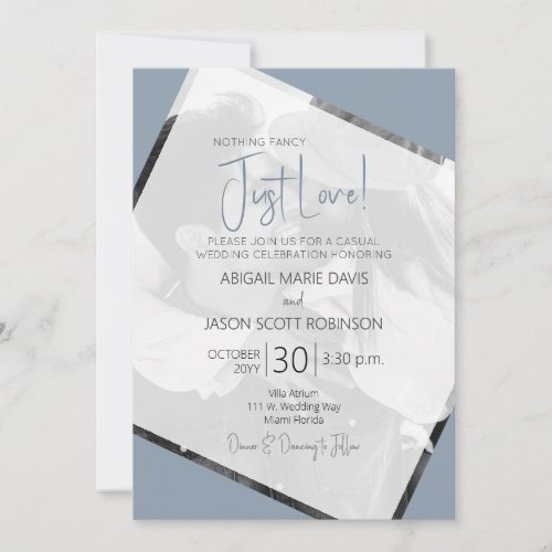 Just Love Casual Dusty Blue Wedding Invitation