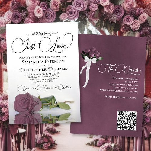 Just Love Chic Dusty Mauve Rose QR Code Wedding Invitation