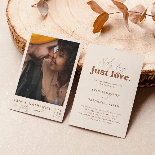 Just Love  Cream  Terracotta Retro Wedding Invitation