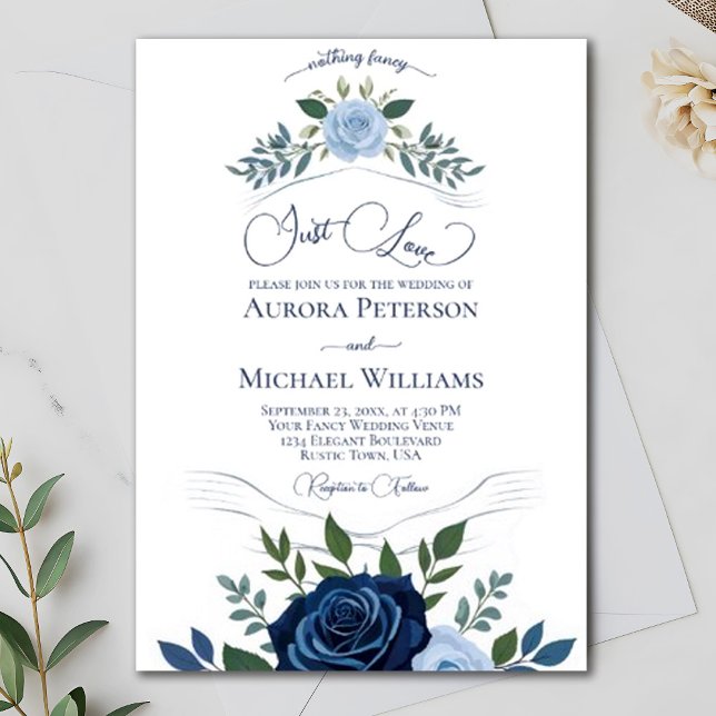 Just Love Elegant Blue Roses Love Fancy Wedding Invitation (Creator Uploaded)