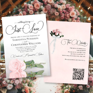 Just Love Elegant Blush Pink Rose QR Code Wedding Invitation