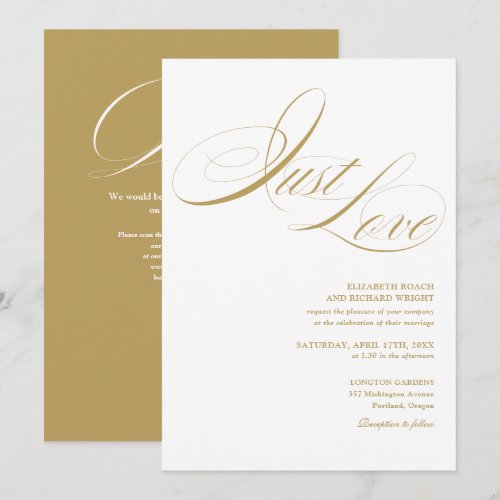 Just Love Elegant Gold Script QR Code Wedding Invitation
