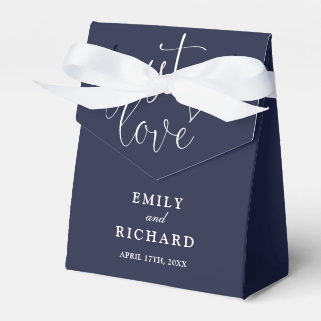 Just Love Elegant Modern Navy Blue Wedding Favor Boxes (Front Side)