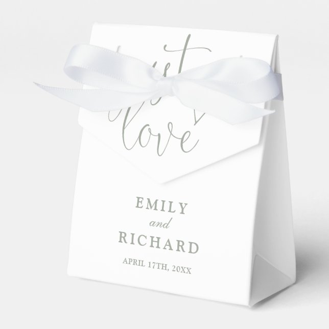 Just Love Elegant Modern Sage Green Wedding Favor Boxes (Front Side)
