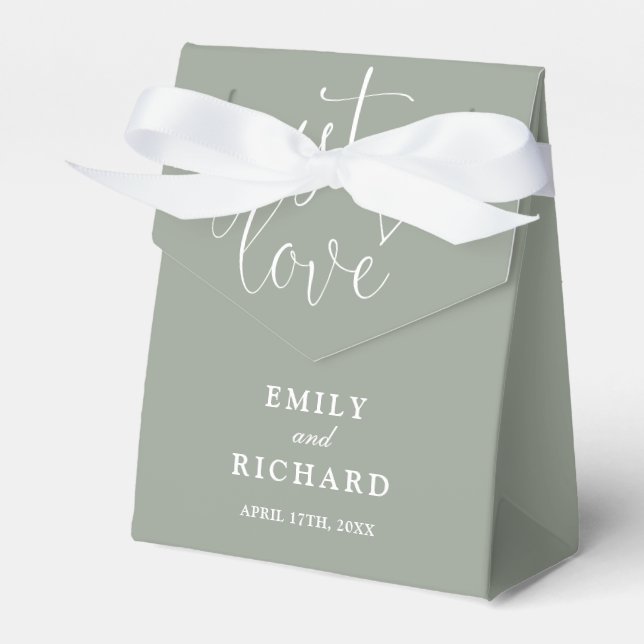 Just Love Elegant Modern Sage Green Wedding Favor Boxes (Front Side)