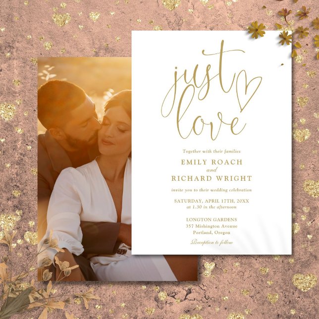 Just Love Elegant Script Photo Gold Wedding Invitation (Just Love Elegant Script Photo Gold Wedding Invitation)