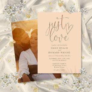 Just Love Elegant Script Photo Soft Peach Wedding Invitation