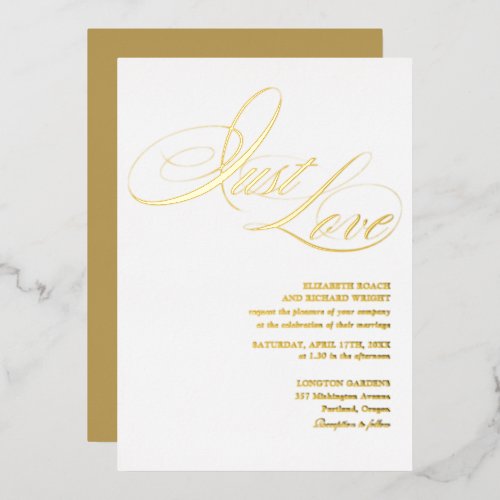 Just Love Elegant Script QR Code Wedding Gold Foil Invitation