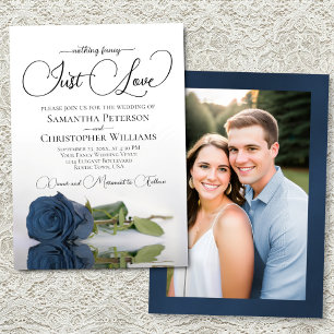 Just Love Elegant Steel Blue Rose & Photo Wedding Invitation