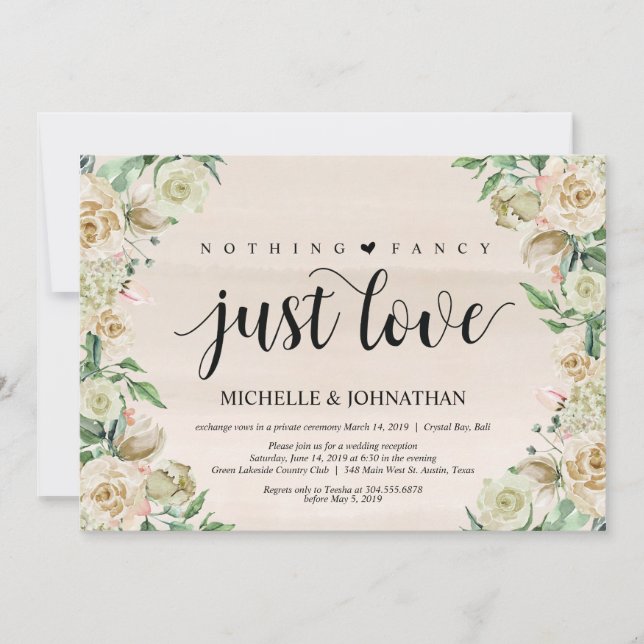 Just love, Elopement Reception Invitation Card (Front)