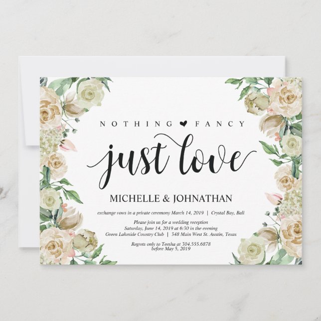 Just love, Elopement Reception Invitation Card (Front)