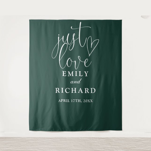 Just Love Emerald Green Wedding Photo Backdrop (Front)