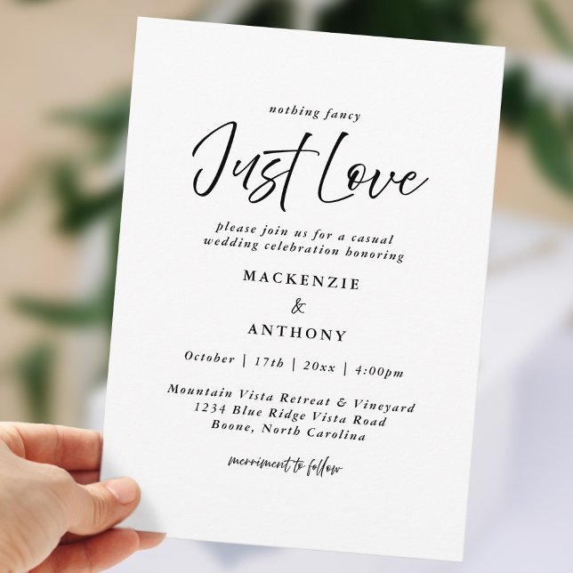Just Love Handwritten Wedding Black White Modern Invitation (Just Love Handwritten Wedding Black White Modern Invitation)