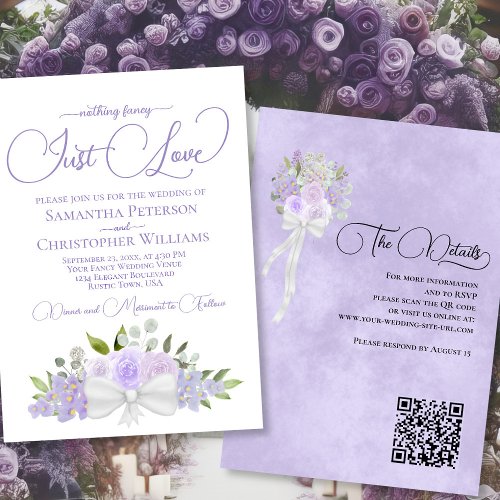 Just Love Lavender Boho Floral QR Code Wedding Invitation