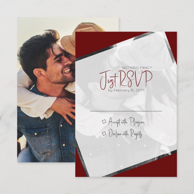 Just Love Modern Minimalist Wedding Photo RSVP Card (Front/Back)