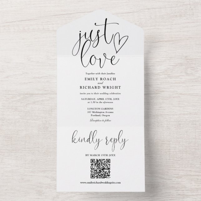 Just Love Modern QR Code Black And White Wedding All In One Invitation (Inside)