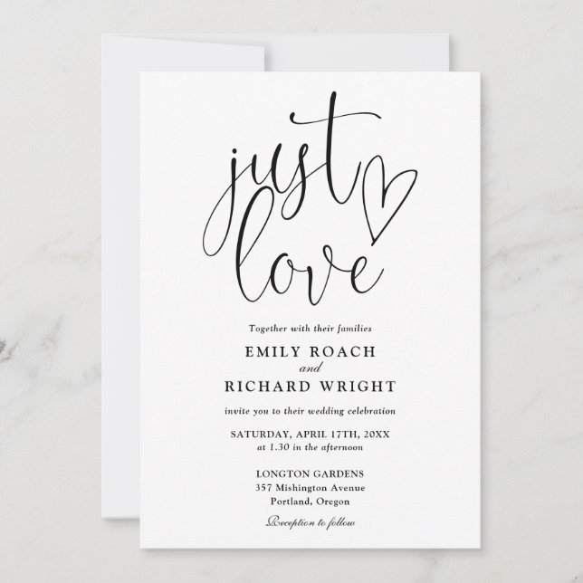 Just Love Modern QR Code Black And White Wedding Invitation (Front)
