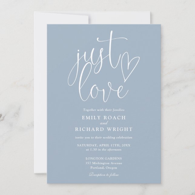Just Love Modern QR Code Dusty Blue Wedding Invitation (Front)