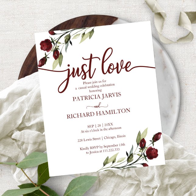 Just Love Red Flowers Budget Wedding Invitations (Creator Uploaded)