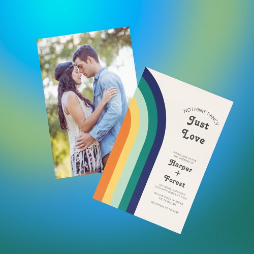 Just Love Retro 70s Rainbow Photo Wedding Invitation