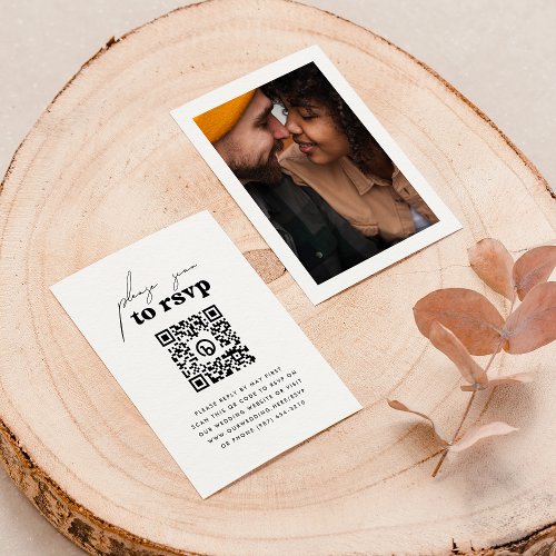 Just Love Retro Groovy Photo QR Code Wedding RSVP Enclosure Card