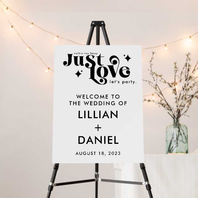 Just Love Retro Wedding Welcome Sign (In Situ (Stand))
