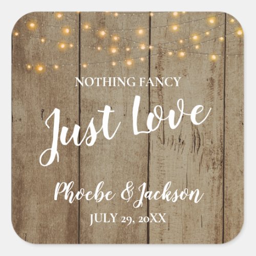 Just Love Rustic Country Glam Wedding Square Sticker