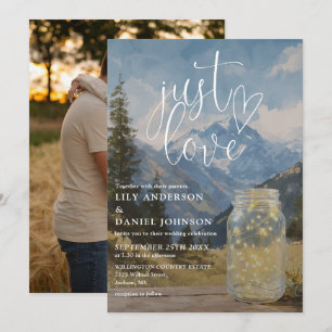 Just Love Rustic Mountain Mason Jar Photo Wedding Invitation