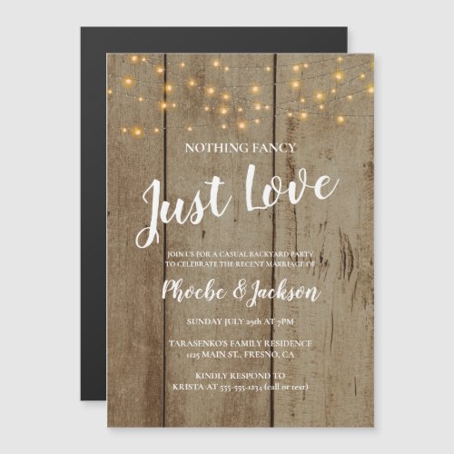 Just Love Rustic String Lights Wedding Elopement Magnetic Invitation