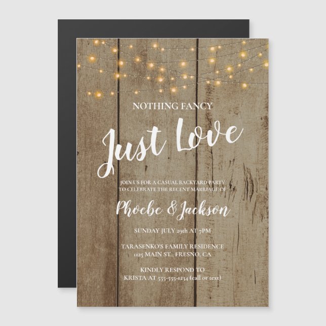 Just Love Rustic String Lights Wedding Elopement Magnetic Invitation (Front/Back)