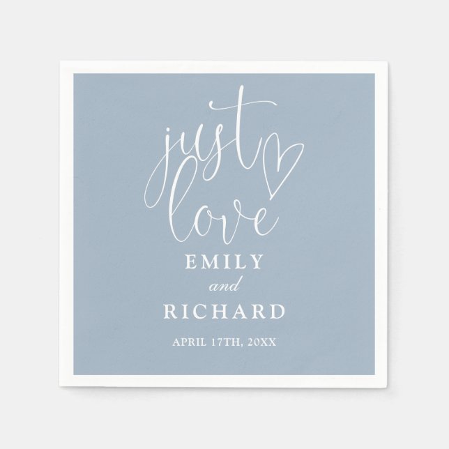 Just Love Script Elegant Dusty Blue Wedding Napkins (Front)