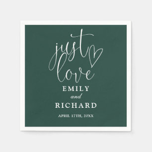 Just Love Script Elegant Emerald Green Wedding Napkins