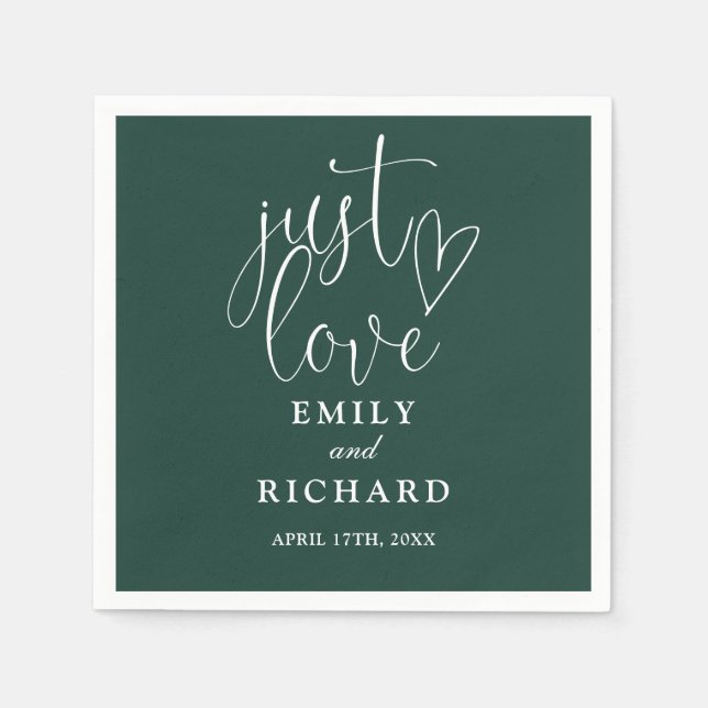 Just Love Script Elegant Emerald Green Wedding Napkins (Front)